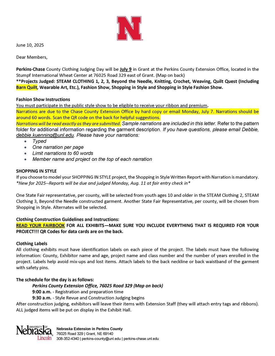 2025 Perkins-Chase Clothing Day letter