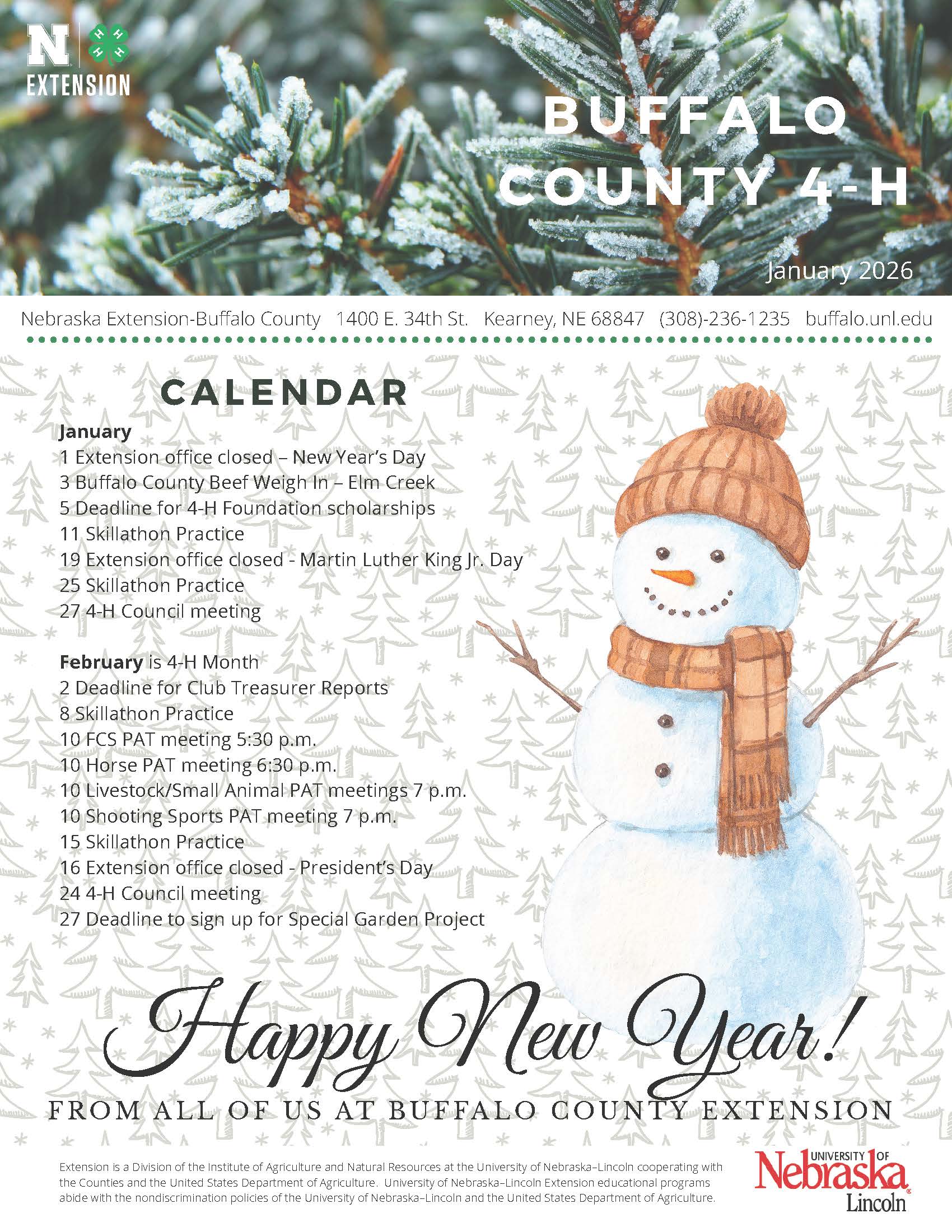Cover of the January 2026 4-H Newsletter