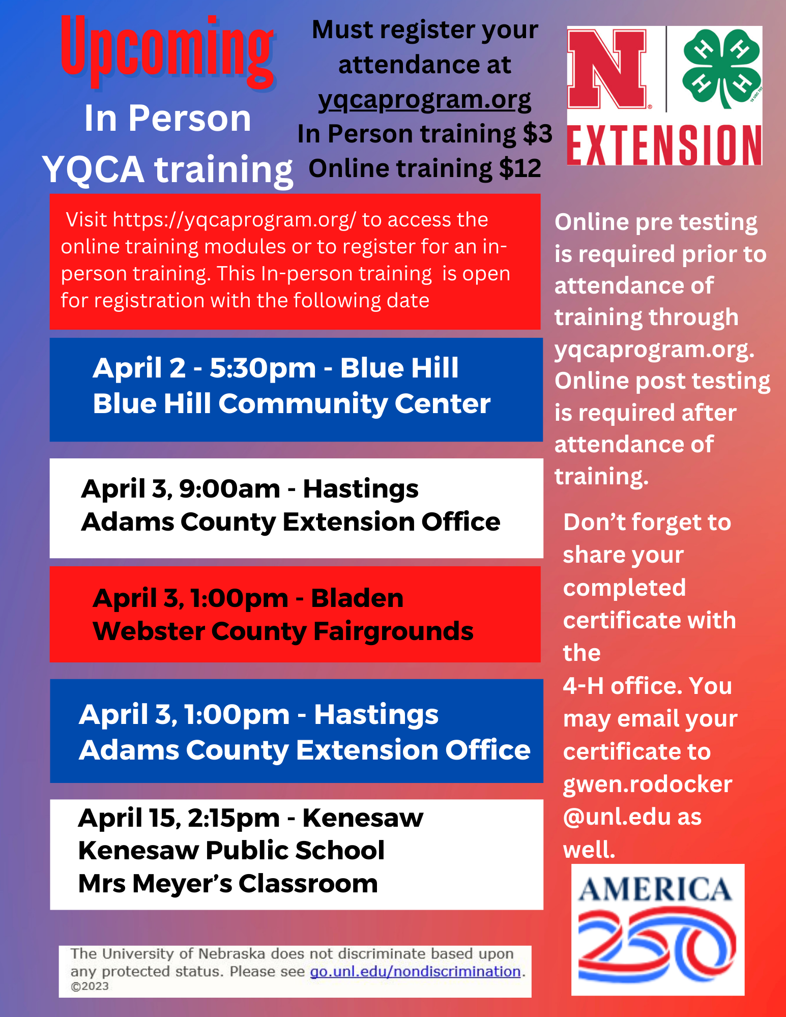 April YQCA training dates