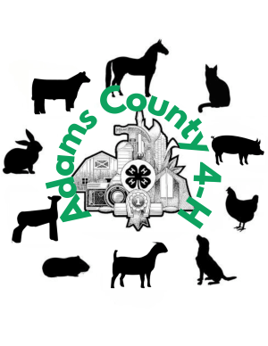 Animals surrounding Green Adams County 4-H, barn background