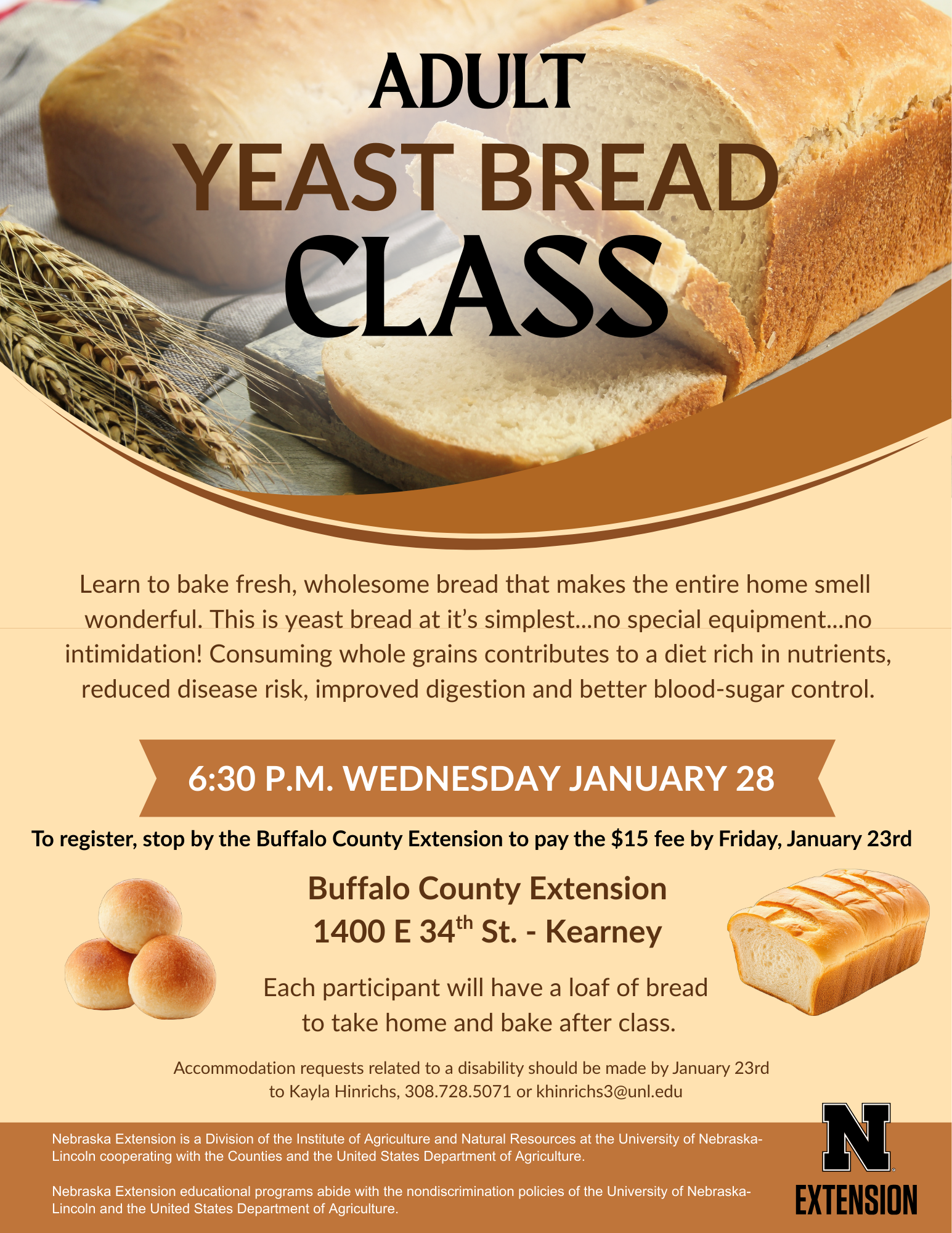 Flyer advertising homemade bread class for adults