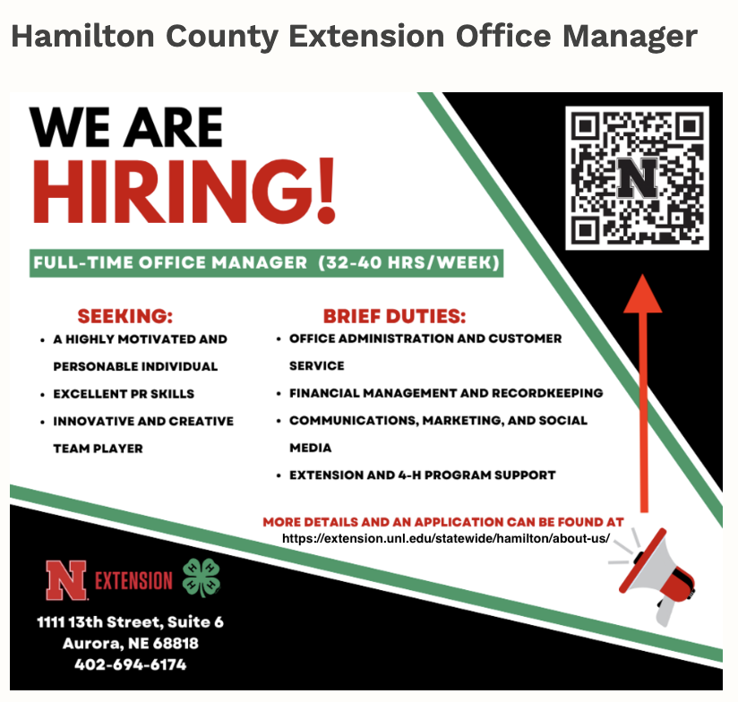 We are hiring notice with job details, QR code, and N Extension logo.