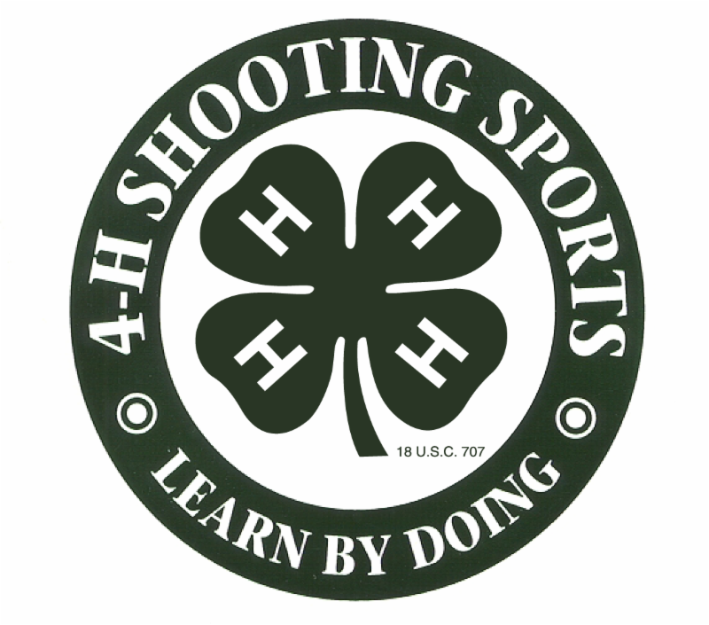 4-H Shooting Sports logo featuring a green four-leaf clover with white "H"s and circular text.