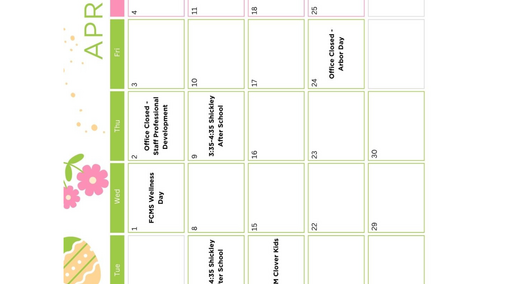 Fillmore County April Calendar 2026