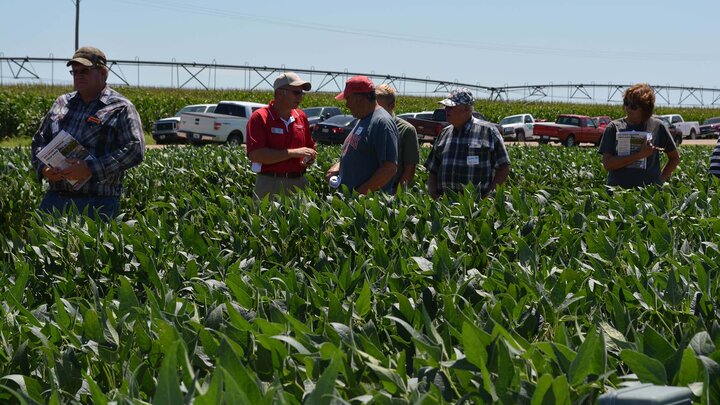 Producers learn about the latest research and technology to assist their soybean production and management decisions at a 2015 Soybean Management Field Day. The 2016 field days will be Aug. 9-12 at farms near Orchard, Chapman, Cordova and Schuyler.