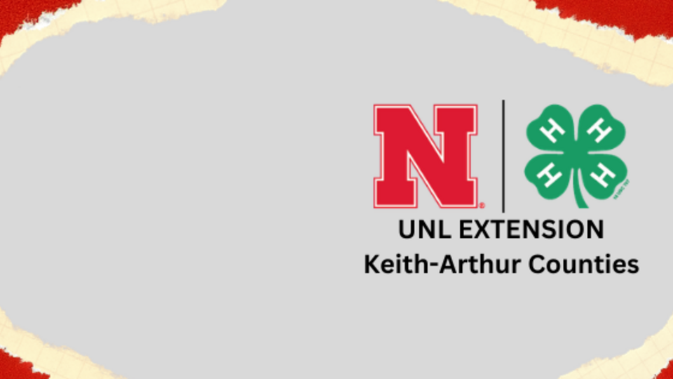 Torn paper design with red edges, featuring UNL Extension logo and 4-H emblem for Keith-Arthur Counties.