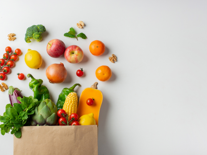 Grocery sack filled with healthy fruits and vegetables