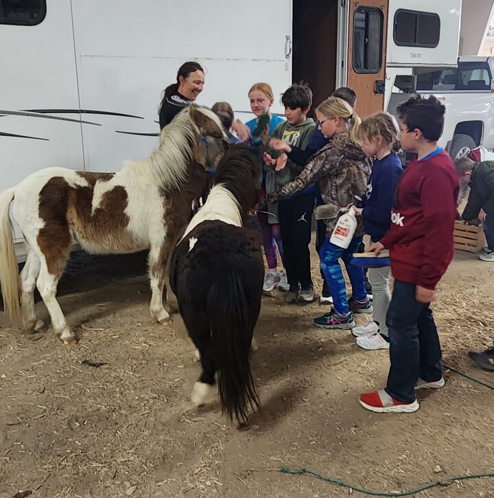 Kids petting a pony
