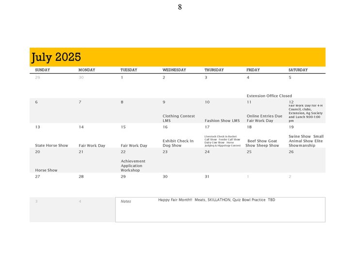 2025 Dawson July Calendar