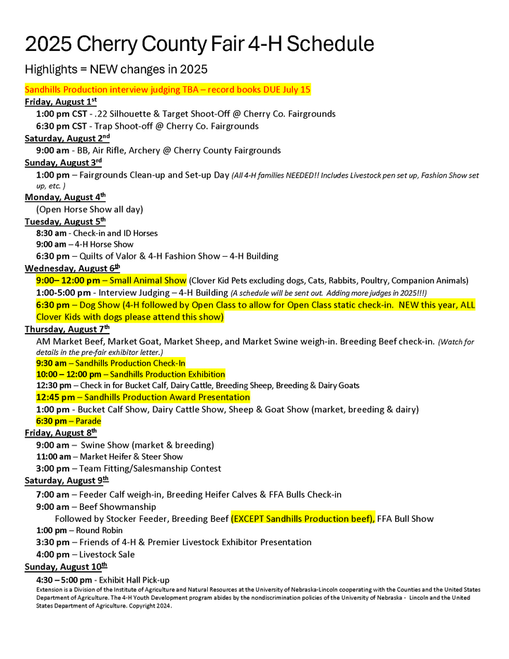 2025 Cherry Co Fair Schedule
