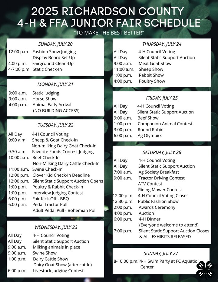 RC 4H Fair Schedule 2025