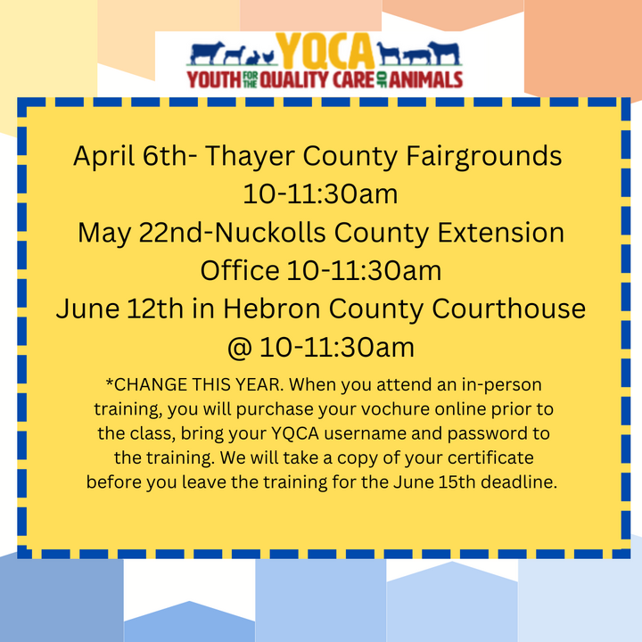 Dates for in Person YQCA Training.