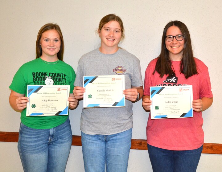 Three 4-H members with awards
