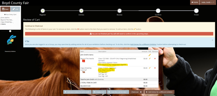 Example with Different Clubs Screen Shot
