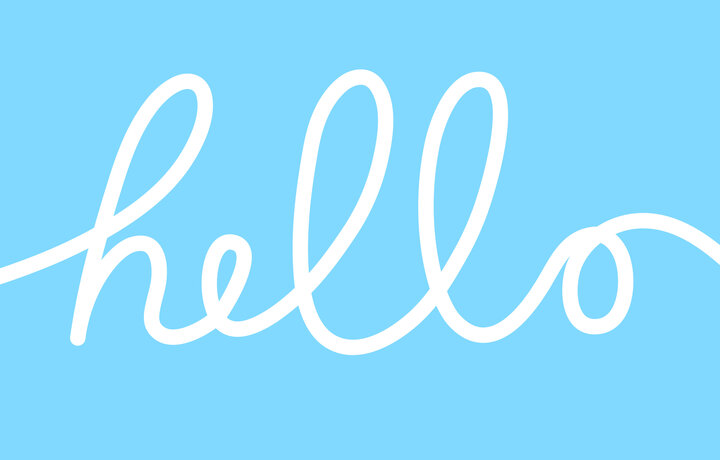 The word "hello" written in white script over a blue background