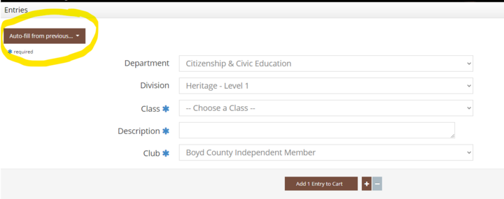 Screen Shot of Auto-Fill From Previous