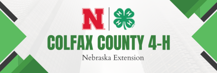 Colfax County 4-H logo with Nebraska Extension branding and green geometric accents.