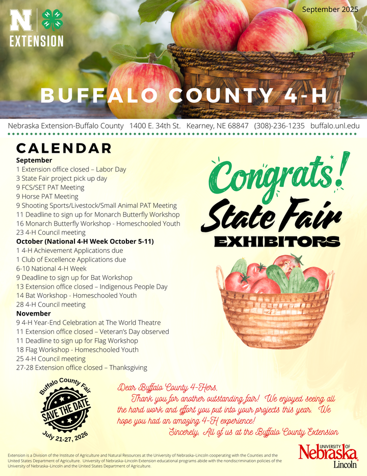 Cover of the Buffalo County September 4-H Newsletter