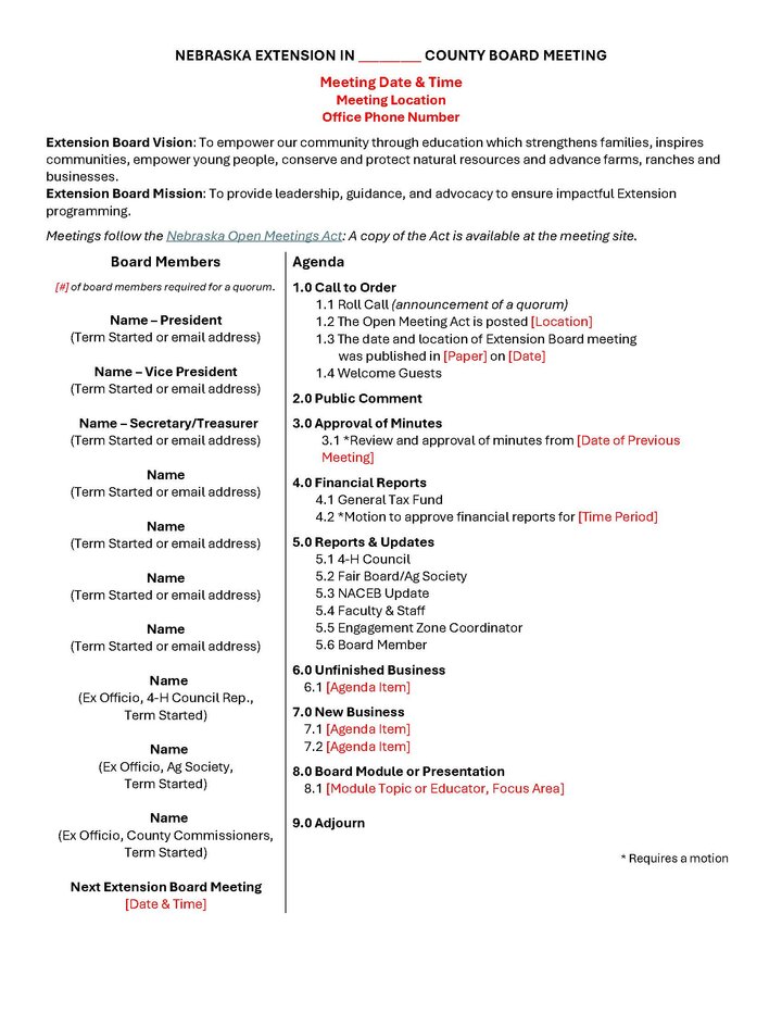 Sample Extension Board Agenda