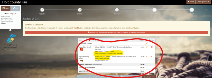 Example with Different Clubs Screen Shot