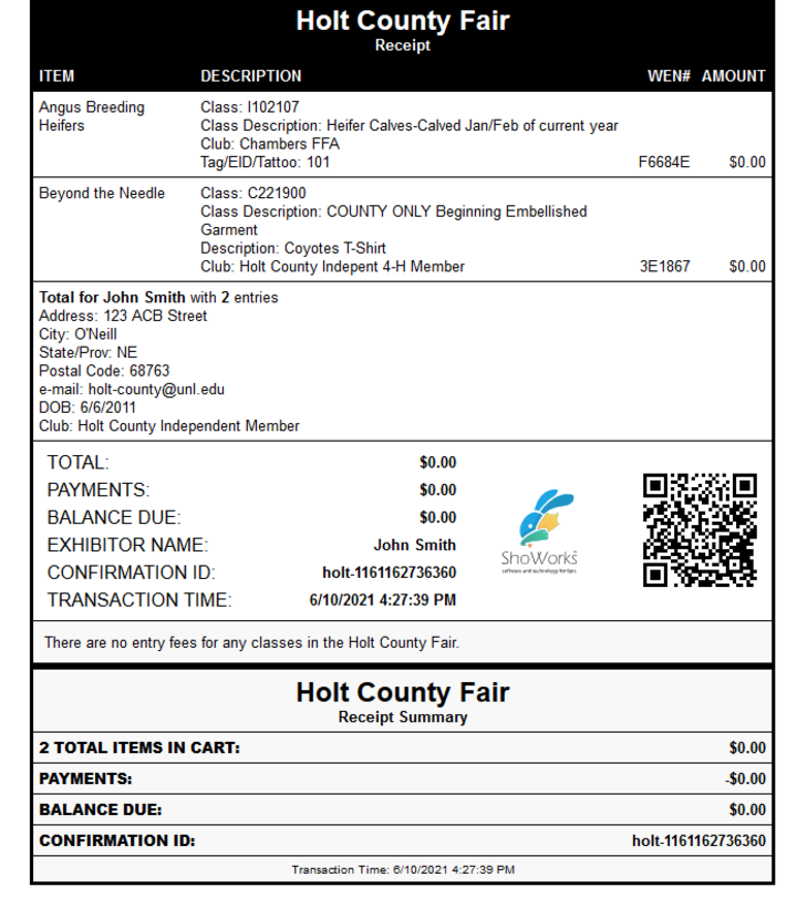 Screen Shot of Receipt Summary
