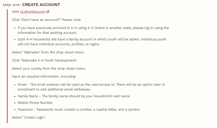 New 4-H Member enrollment - Creating an account. 