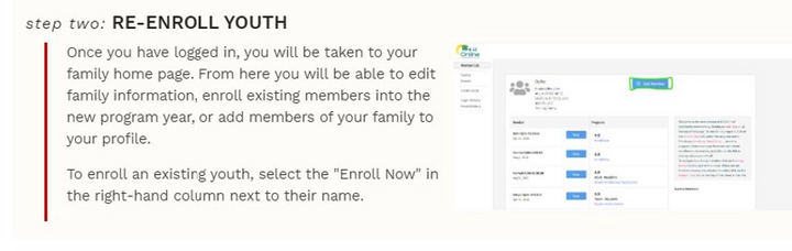 Returning 4-H Member Enrollment - Re-Enroll youth. 