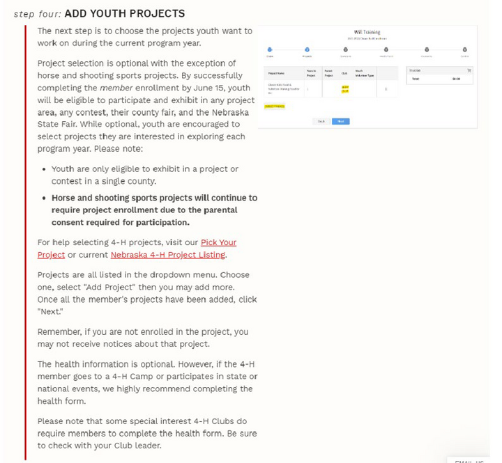 Returning 4-H Member Enrollment - Add youth projects. 