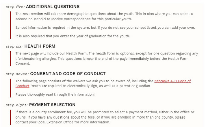 Returning 4-H Member Enrollment - Additional questions. 