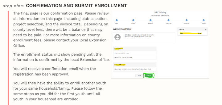 Returning 4-H Member -  Confirmaiton of membership and submission of enrollment. 