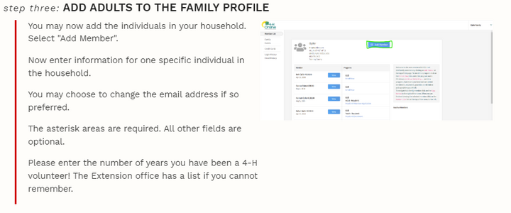 Returning 4-H Volunteer - Please add an adult to the family profile. 