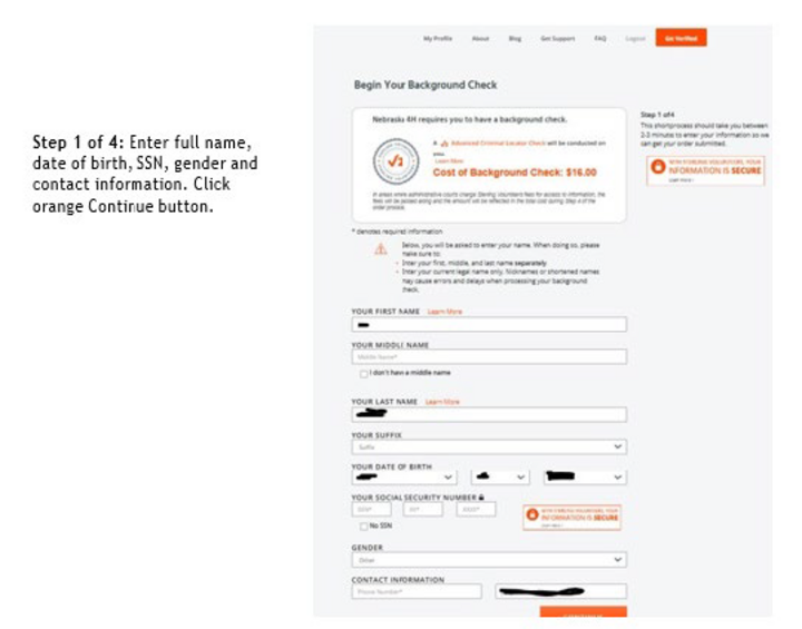 New and Returning Volunteers - Enter your full name, date of birth, SSN, gender, and contact information. 