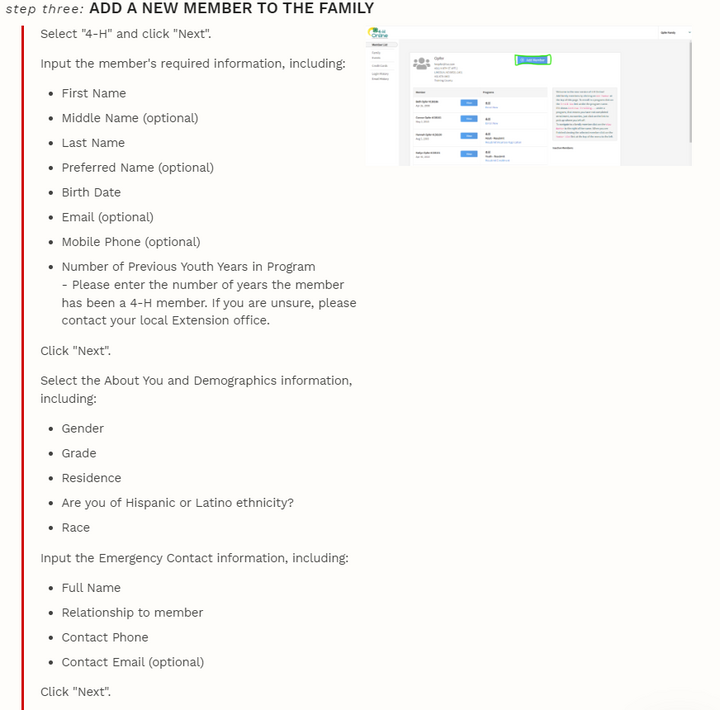 New 4-H Member Enrollment - How to add a new member to the family. 