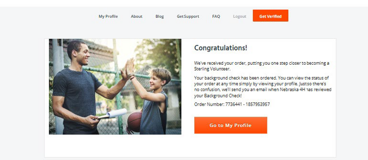 Returning 4-H Volunteer - After successfully completing the screening, volunteers will see this page. 