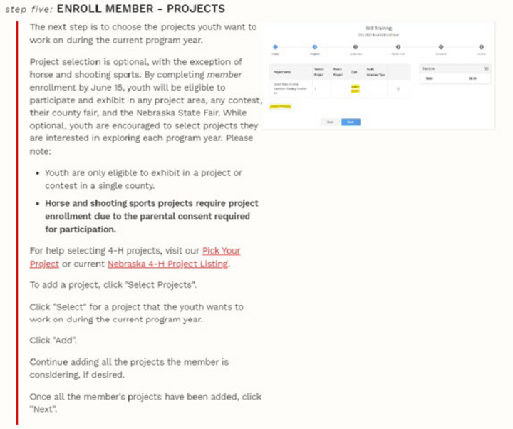 New 4-H Member Enrollment - Enroll member into projects. 