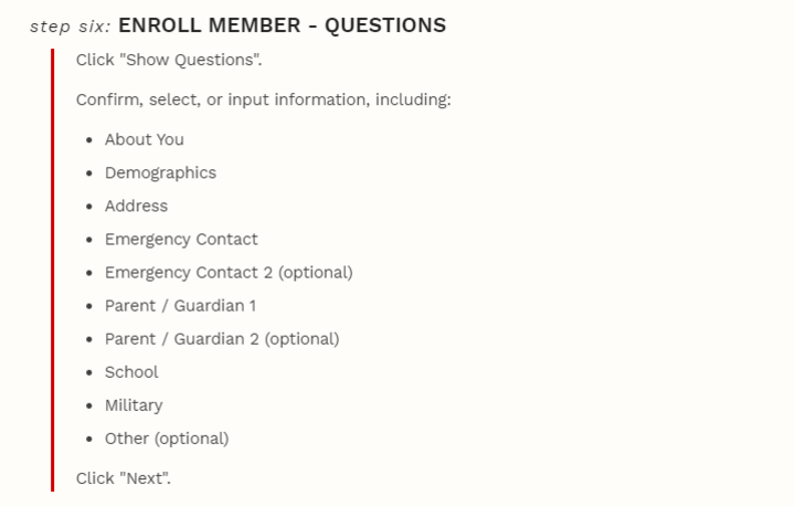 New 4-H Member Enrollment: Answering the demographics, emergency contacts, etc. 