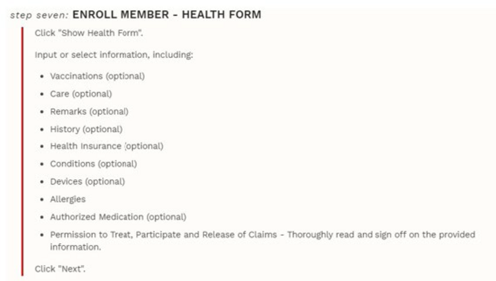 New 4-H Member Enrollment - Enroll member health form.