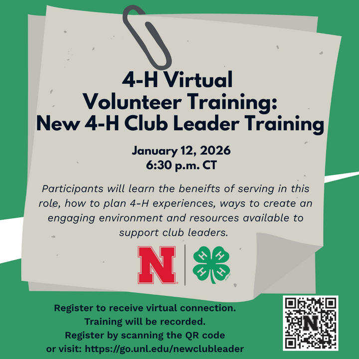 Social Media Post advertising a volunteer training for new 4-H club leaders
