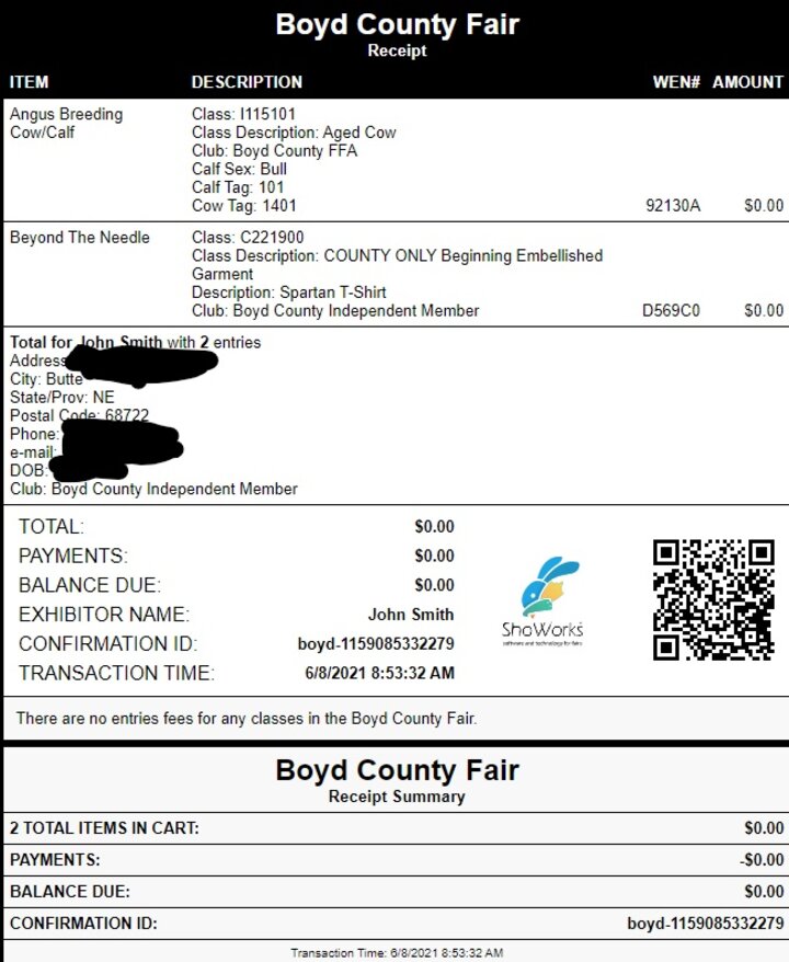 Screen Shot of Receipt Summary