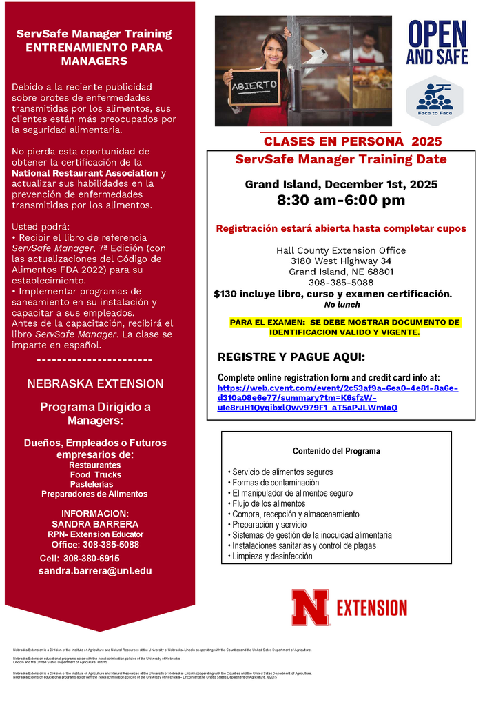 Hall County ServSafe Workshop, Spanish 12-1-25