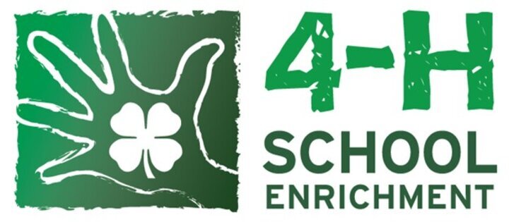 Picture of a hand with a clover on it, with written 4-H School Enrichment