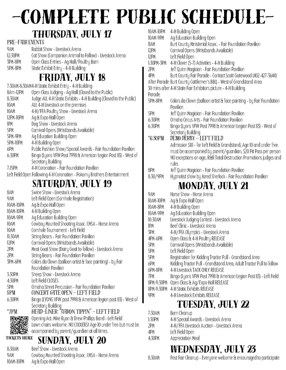 2025 BCF Fair Schedule