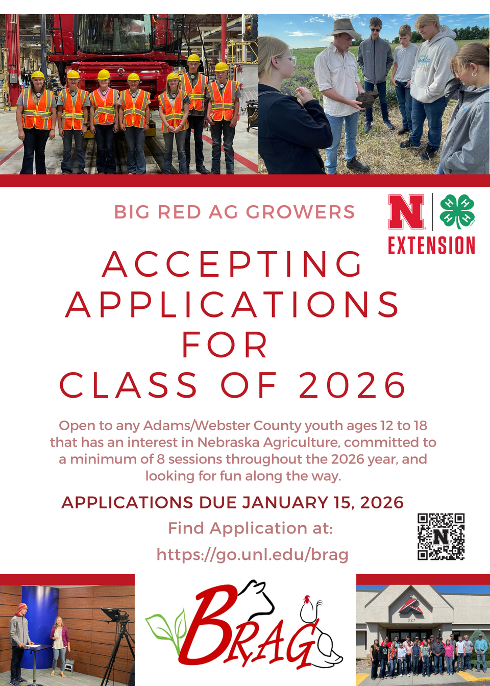 Applications for 2026 BRAG, pictures of youth on farms, with cattle
