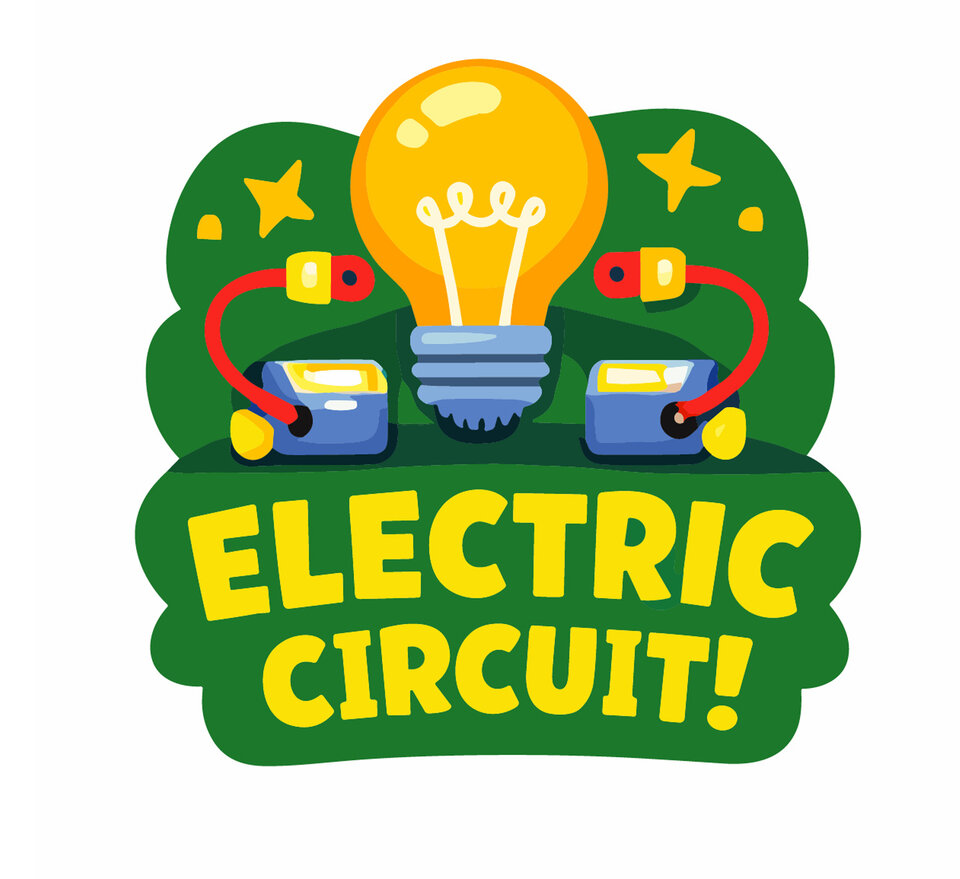 Bright yellow bulb glowing in green background, connected by red wires to two batteries.
