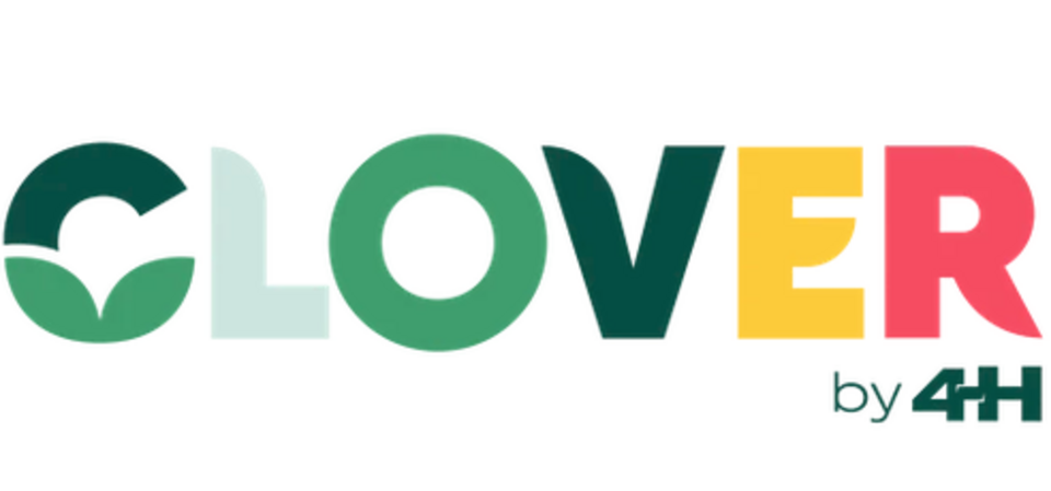 CLOVER by 4-H logo with colorful letters, green leaf design in the "C".