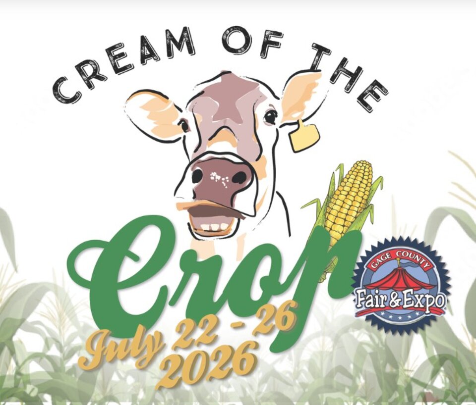 Cream of the Crop July 22-26, 2026 with an illustrative cow, corn cob and logo