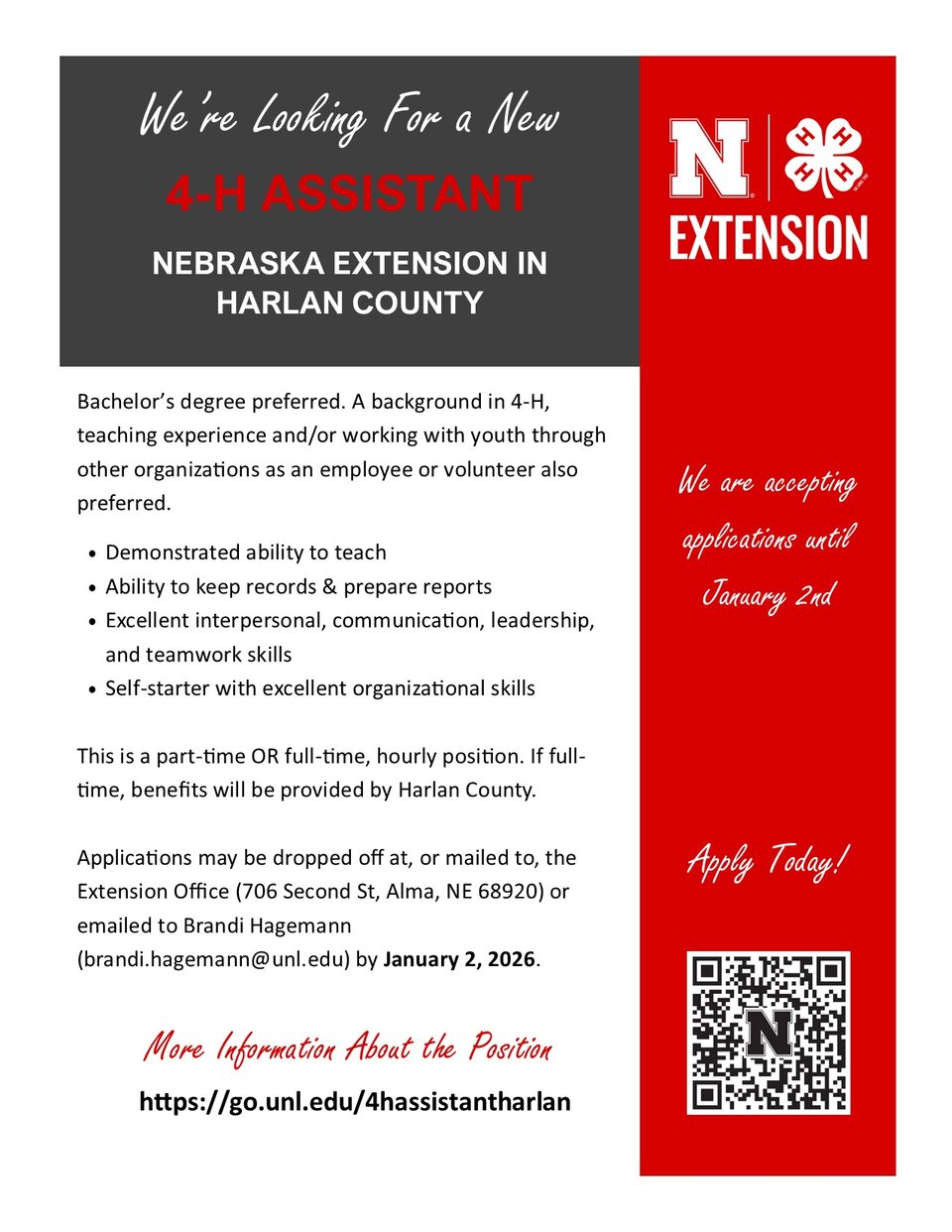 Harlan County 4-H Assistant 2026 Job