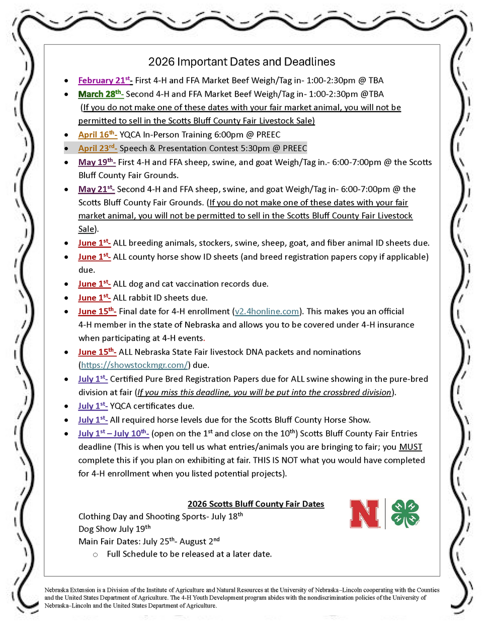 2026 Scotts Bluff Co Important Dated updated 1-13