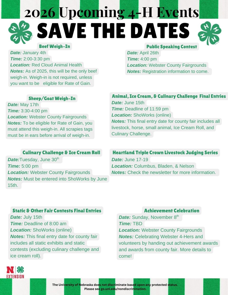 2026 Upcoming Webster 4-H Events